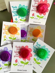 CHOCOLATE CARDS! 'Thanks/teacher' flower themed cards with chocs. Personalise! - Picture 1 of 2