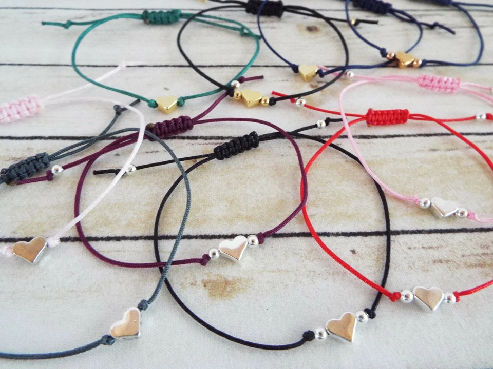 Makramee Armband Herz Farbe Silber Gold Bandfarbe wählbar Filigran Geschenk  - Bild 1 von 1