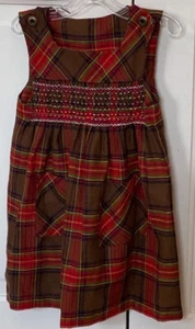 VTG Polly Flinders Sz 4 Girls Hand Smocked Plaid Sleeveless Dress/Jumper adorabl - Picture 1 of 4
