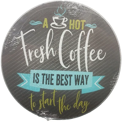 Round Cutting Board / Trivet,Glass,app 8",COFFEE IS THE BEST WAY TO START DAY,GR - Image 1 of 4