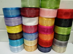 40mm Edged Organza Ribbon 2 metre or 25 metre roll double sided Satin Tape  UK  - Picture 1 of 33