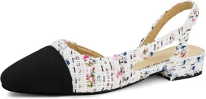 Women's Spring Summer Slingback Flats Multicolor Fabric Round Toe Low Heel Flats - Picture 1 of 6