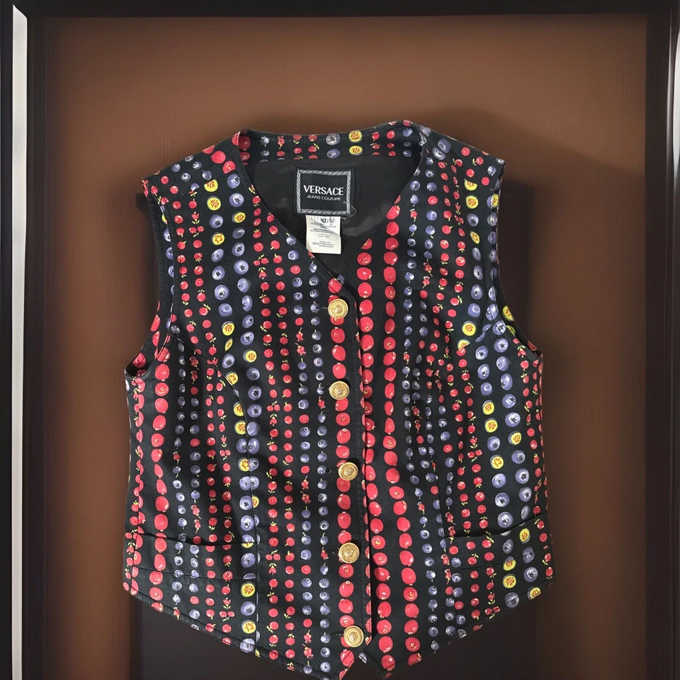 VERSACE JEANS COUTURE Chaleco Mujer Algodón Estampado Fruta Talla X Grande Año 1995 Foto 1 de 4