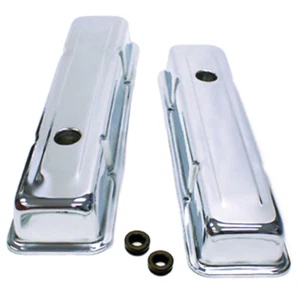 Short Chrome Valve Covers, Fits Chevy Small Block 283-350 - Picture 1 of 1