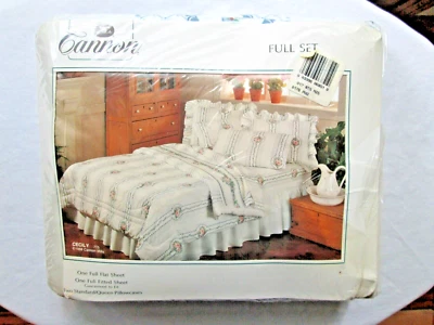 Vintage Cannon 4 Piece Floral Full Sheet Set (Cecily) No Iron Luxury Percale New - Image 1 of 4