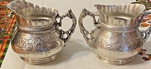 Vtg Ornate Floral Simpson Hall Miller & Co. Quadruple Plate Silver Creamer Sugar - Picture 1 of 16