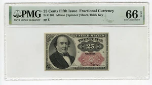 25 Cents Fifth Issue Fr 1309 Fractional Currency PMG 66 EPQ Gem Unc - G412 - Picture 1 of 2