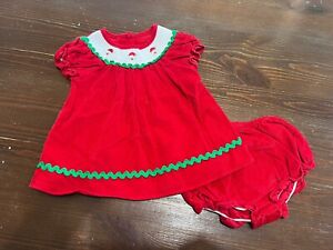 Baby Girl 6/9mo Red Corduroy Smocked Santa Dress with Bloomers