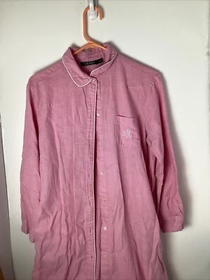 Ralph Lauren 法兰绒夜间睡眠衬衫礼服格子女式 M 码粉色白色 — 第 1/4 张图片