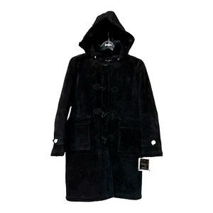 Colebrook GIII Womens Black Suede Leather Hooded Winter Jacket/Coat Sz Large New - Picture 1 of 10