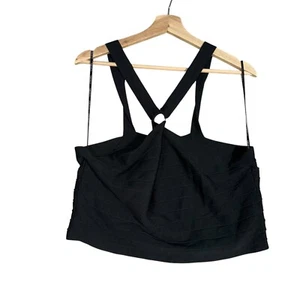 Forever 21 Women Sz 2X Black Knitted Halter Racerback Crop Top Summer Spring - Picture 1 of 4