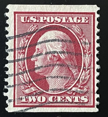 US Stamps; Scott #353  Genuine Coil  2c Washington Flag Cancel 24.5 mm $220 F/VF - Image 1 of 4