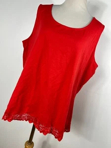 Coldwater Creek 1X Tank Top Shirt Red Scoop Neck Lace Trim Stretch Woman F1 - Picture 1 of 6