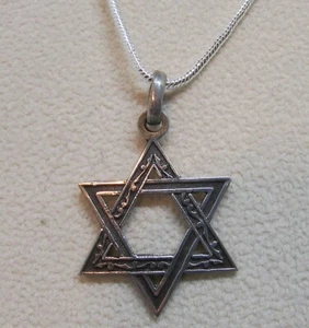 VINTAGE MEXICAN " STAR OF DAVID " PENDANT WITH CHAIN STERLING - Picture 1 of 8