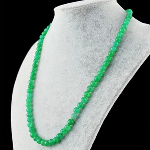 Round Shape 179.50 Cts Earth Mined 20" Long Green Emerald Beads Necklace (RS) - Picture 1 of 3