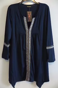 Neu mit Etikett Reborn marineblau verziertes Babydoll Viskose-Mischung Oversize-Tunika mit V-Ausschnitt Größe S - Bild 1 von 6