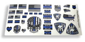 R/C 1/10 Scale Police Blue Line Sticker Sheet Crawler Body Skull BTB Vinyl Decal - Bild 1 von 6