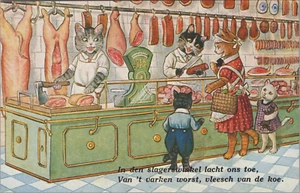 Butcher Shop Grocery Store Sausage Meat Anthropomorphic Cats Postcard 13745a - Picture 1 of 8