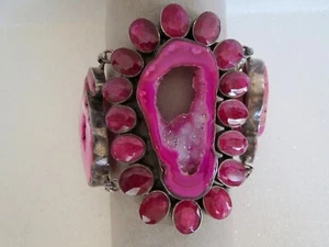 Splendido! BRACCIALE GEODE dichiarazione grande rubino corindone tinto in ARGENTO STERLING - Foto 1 di 18