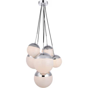 FROSTED GLASS SHADE FOYER LIVING DINING ROOM CHANDELIER LIGHTING FIXTURE 6 LIGHT - Picture 1 of 5