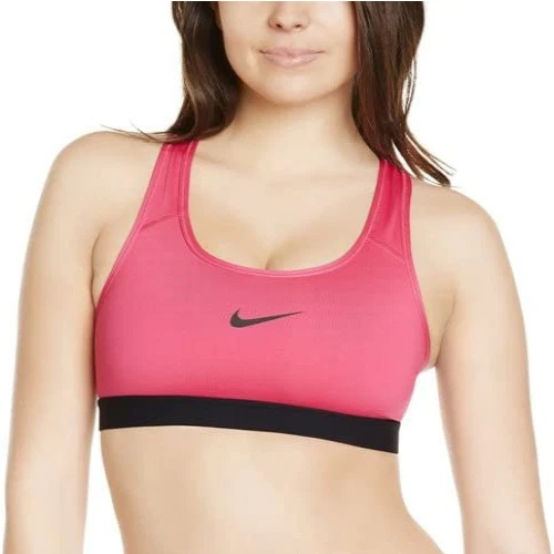 NEW NIKE [L] Women DRI-FIT Medium Support Yoga Sports Bra-Pink/Black 650831-618 - Image 1 of 1