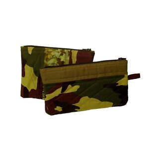 Set of 2 Camo Handmade Zippered Lined Cosmetic Organizer Coin Bag Purse Pouch