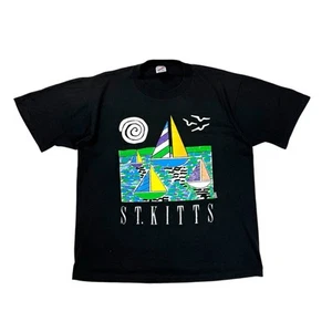 Vintage St. Kitts Grafikdruck T-Shirt Damen Größe XL schwarz Jerzees USA 90er - Bild 1 von 6
