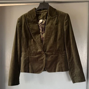 Damen grün Samt Blazer Jacke Ein Knopf gefüttert Langarm Gr. 14 Taschen - Bild 1 von 5