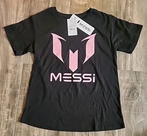 Lionel Messi Collection Girl's Soccer T-Shirt M Black Pink Logo - Picture 1 of 3