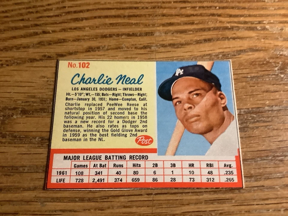 1962 Post Cereal Charlie Neal # 102. - Image 1 of 1