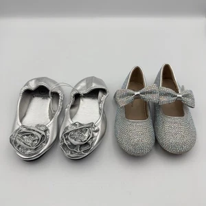 Lot Of 2 Shoes Sparkling Silver Felix & Flora Silver Little Adventure Shoes 7/8 - Picture 1 of 8