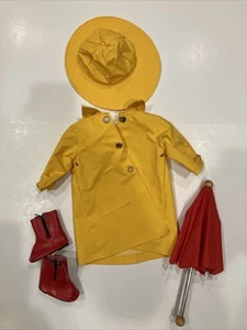 PLEASANT COMPANY American Girl MOLLY Yellow Slicker Hat Raincoat Umbrella Boots - Picture 1 of 5