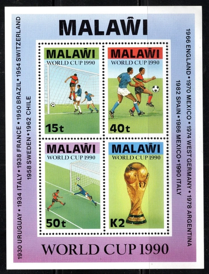 Malawi Stamp Scott #569a, World Cup 1990, Souvenir Sheet of 4, MNH SCV$17.00 - Image 1 of 1