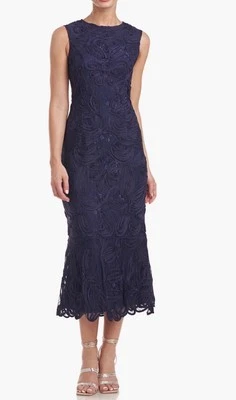 JS Collections Meli Soutache Cocktail Midi Dress Navy $328 NWT Size 8 - Image 1 of 4