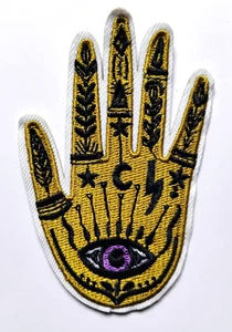 Mystical Golden Hand All-Seeing Eye 3.5" Iron-On Embroidered Patch New - Picture 1 of 2