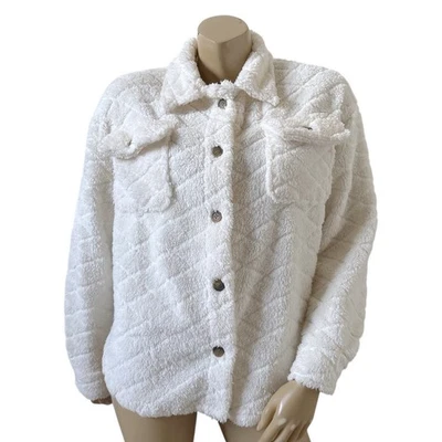 Chaqueta recortada LOVE TREE para mujer talla mediana blanca polar con cuello frontal a presión Foto 1 de 4