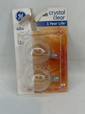 GE Crystal Clear 2 Count 40 Watt 320 Lumen G16 1/2 Candalabra Base 40GC CD2  - Image 1 of 2