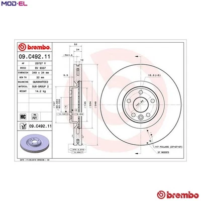 2x BRAKE DISC 09.C492.11 FOR LAND ROVER DISCOVERY/SPORT/SUV RANGE/EVOQUE 2.2L - Image 1 of 4