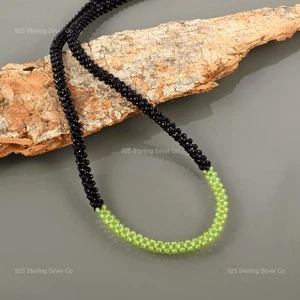 August Birth Round Peridot Gemstone 925 Sterling Silver Beaded Necklace Jewelry - Picture 1 of 6