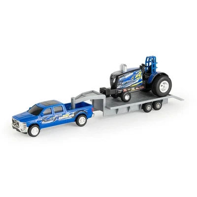 ERTL 1/64 New Holland "Blue Barracuda" Pulling Tractor w Truck & Trailer 47570 - Image 1 of 4