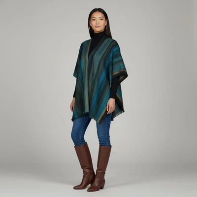 $99 Chico's надежном женщин пончо шаль шарф синий коричневый в полоску Sz O/2 - Изображение 1 из 4