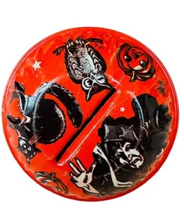 Noisemaker Salem Witch Halloween black cat tin noise maker vtg antique pumpkin - Picture 1 of 4