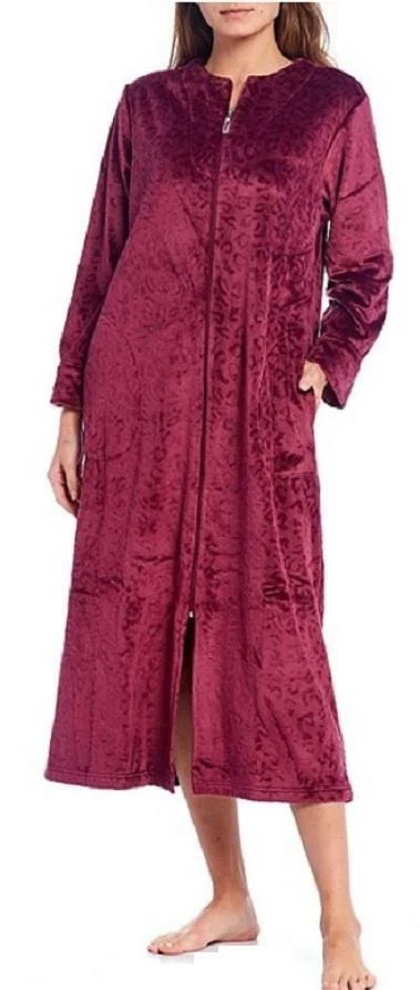 Womens MISS ELAINE Animal Print Embossed Fleece Zip-Front Long Robe  NWT - Image 1 of 1