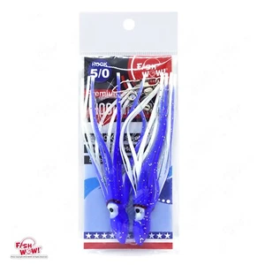 Fish WOW! Fishing Hoochies Squid skirt Octopus rig 5/0 Hook Blue White 4-3/4 in - Picture 1 of 5