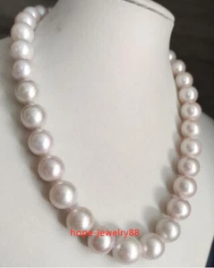 18" HUGE AAAA+ 15mm real natural south sea white round pearl necklace 14k - Picture 1 of 4
