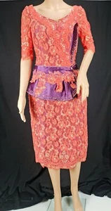 Cambodia Khmer Mini Lace Formal Dress 3/4 Sleeve Crew Neck Women Size M - Picture 1 of 6