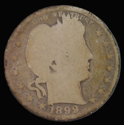 Barber Quarter 1899 P - 90% Silver US Coin -  Circulated Condition - Image 1 of 2
