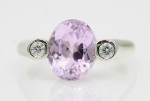 Sonia B. Bitton 14K White Gold Kunzite & Diamond Ring Size 5 - 4.6 Grams - Picture 1 of 13