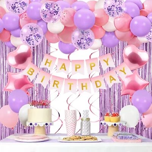 Happy Birthday Decorations for Women Girls - 50 PCS Purple Pink Birthday Deco... - Picture 1 of 7