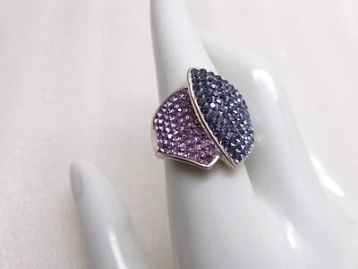 JCM  Ring Pave Pink &Blue Rhinestone Crystals Silver Tone Brass Malaysia 7 3/4 - Image 1 of 4